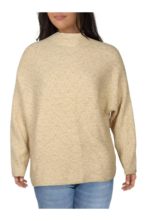 Womens Oversized Ribbed Mock Turtleneck Sweater Beige XL