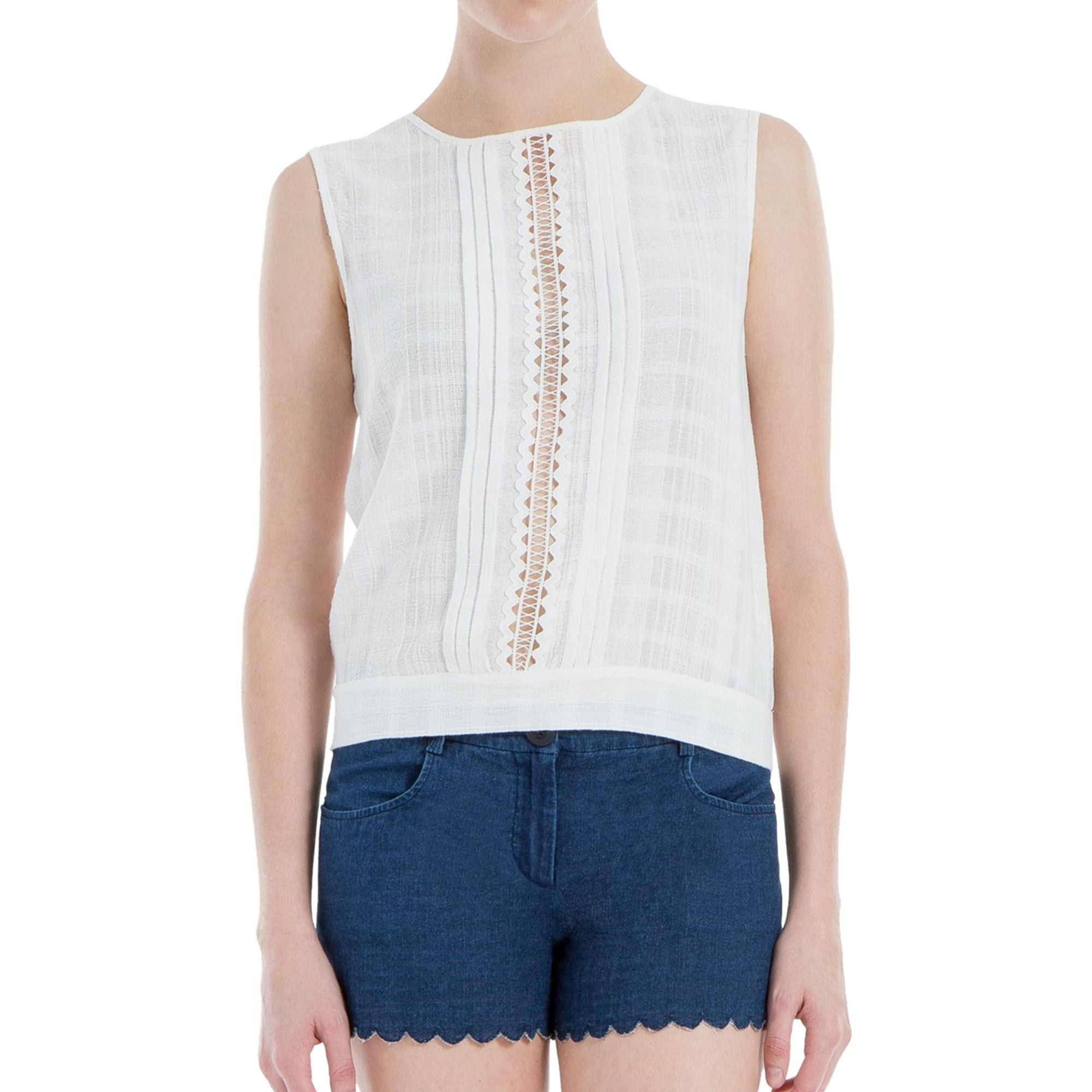 Max Studio Womens Pintuck Pleat Lace Inset Tank Top White S