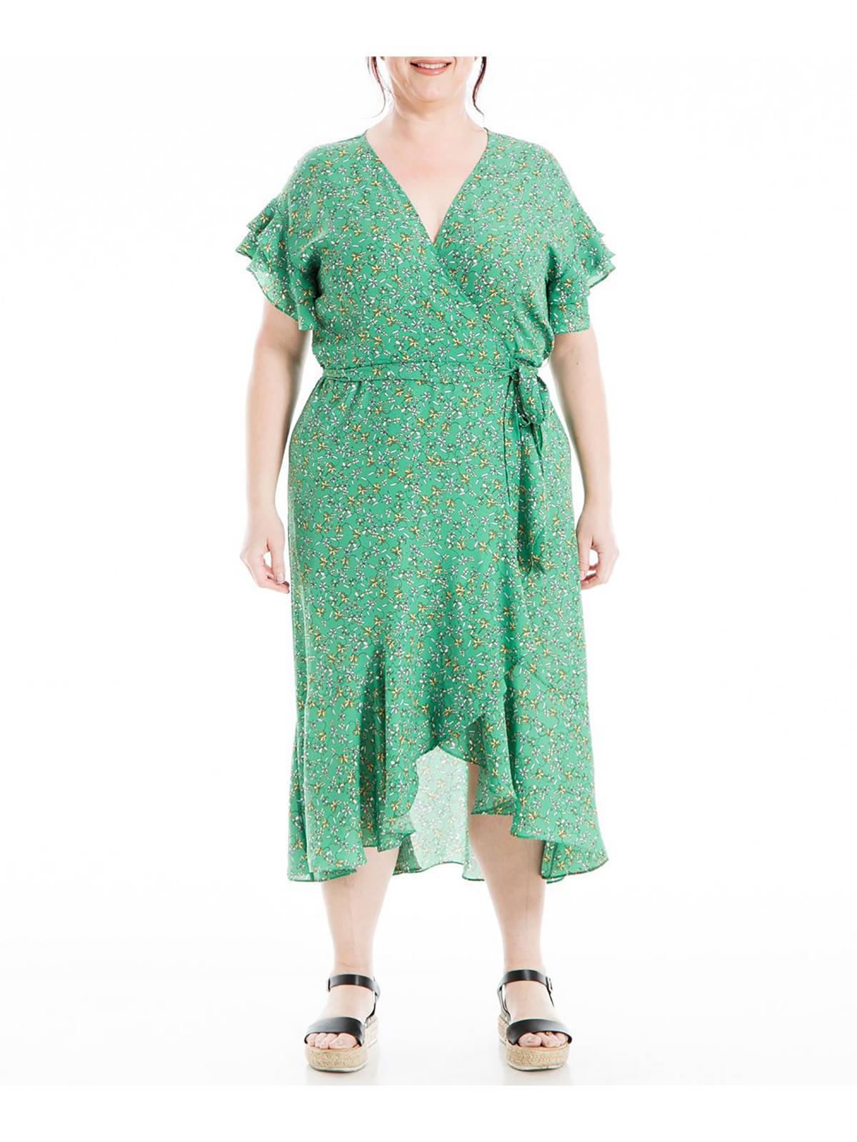 Max Studio Womens Plus Floral Midi Wrap Dress
