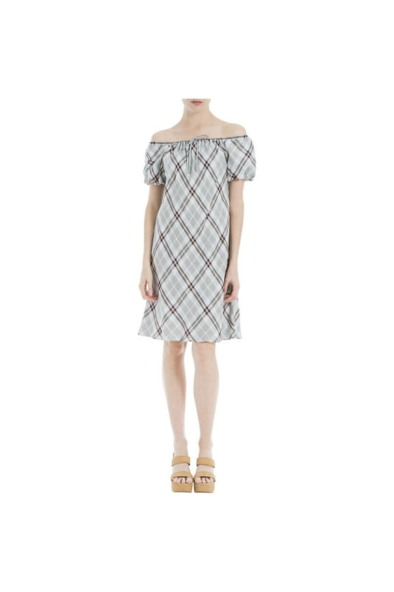 $98 Womens New 1337 Gray Plaid Short Sleeve Shift Dress XL B+B