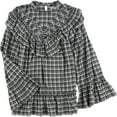 thumbnail image 1 of Max Studio London Womens Ruffled Knit Blouse, Grey, X-Small, 1 of 2