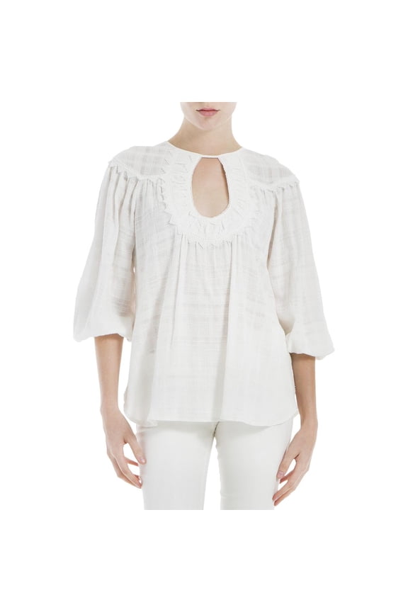 Womens Textured Crochet Trim Blouse