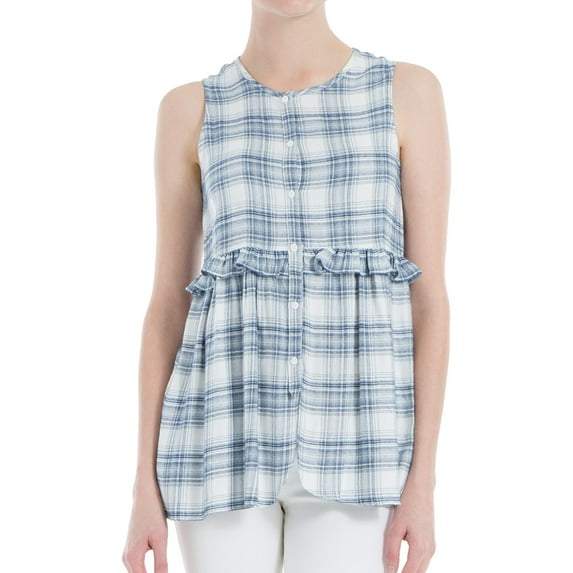 Max Studio London Womens Ruffled Button Up Shirt, Blue, X-Small