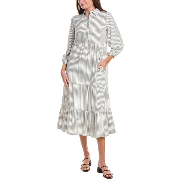 Max Studio womens  3/4 Sleeve Collar Button Front Tier Midi Dress, xs