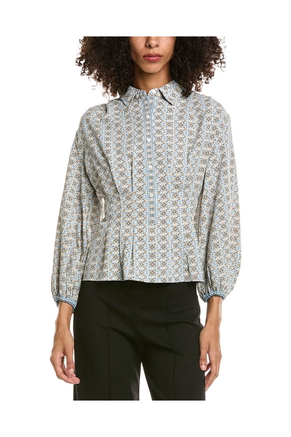 womens  3/4-Sleeve Pleat Front Blouse, XL, Blue