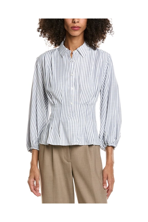 womens  3/4 Sleeve Pleat Front Blouse, XL, White