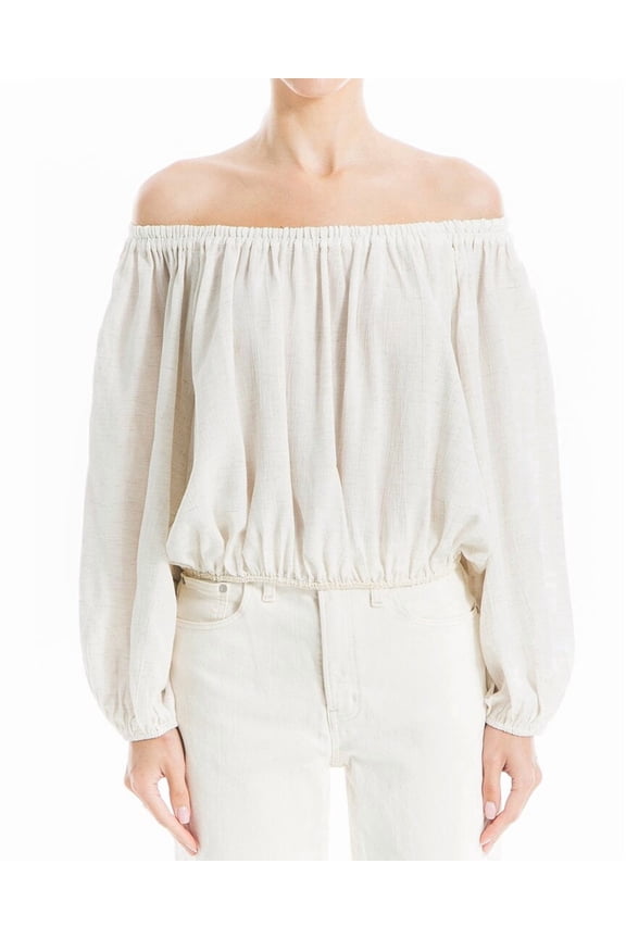womens Boho Bubble Hem Linen-Blend Blouse, s, White