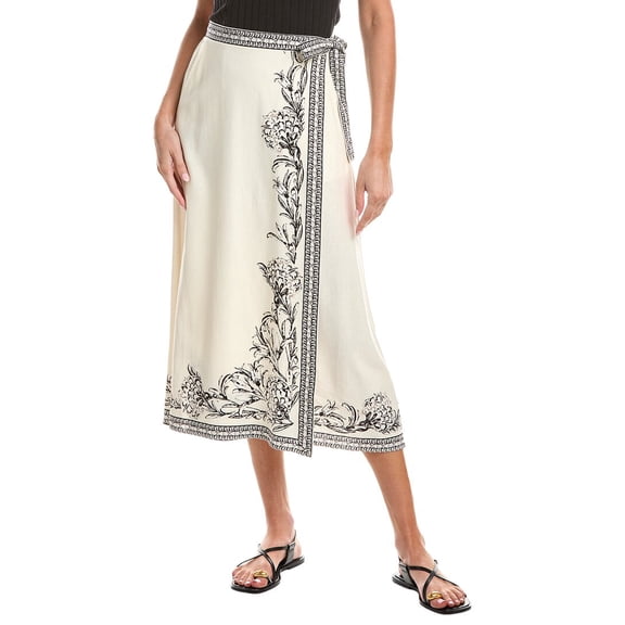 Max Studio womens  Border Linen-Blend Wrap Skirt, l, Ivory