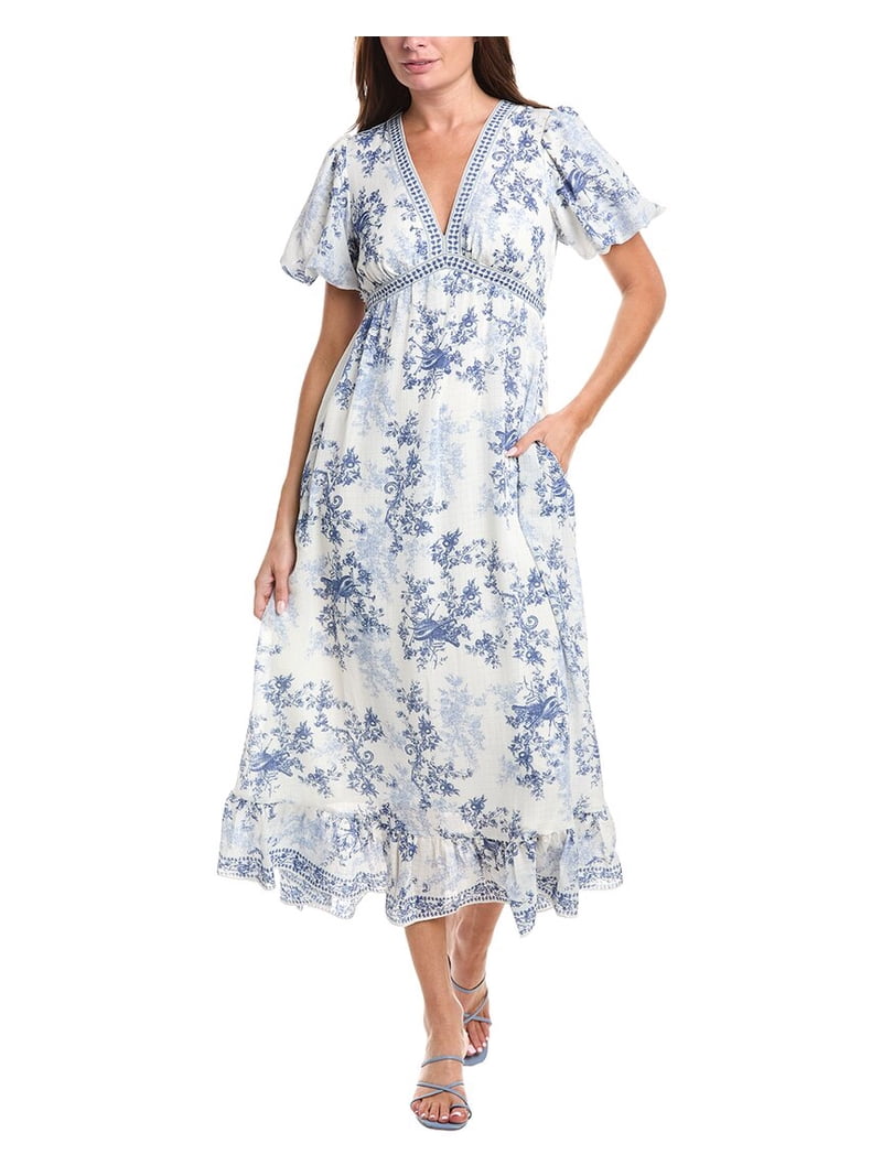 max studio blue dress Tiered Maxi Dress Max Studio Blue Dress Max Studio Floral Short Sleeve Tiered Maxi Dress In Navy/ Cream