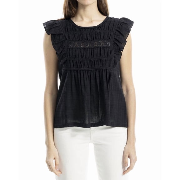 Max Studio womens  Cap Sleeve Lace Insert Blouse, l, Black