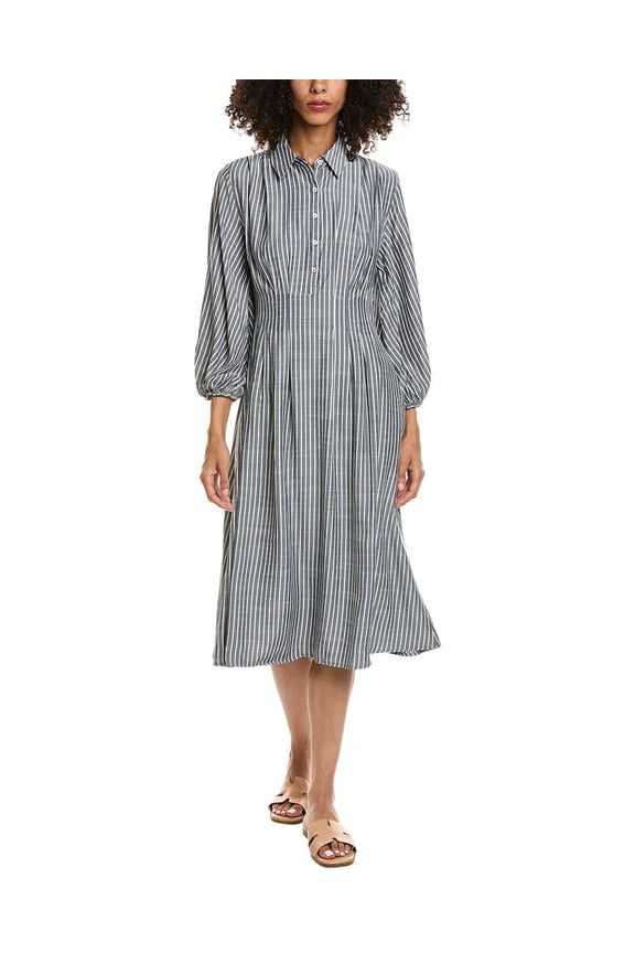 womens Collared 3/4-Sleeve Shirtdress, xs, White