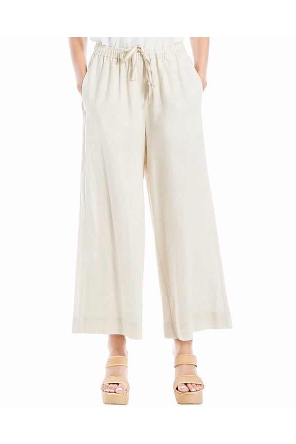 womens Drawstring Crop Linen-Blend Pant, m, White