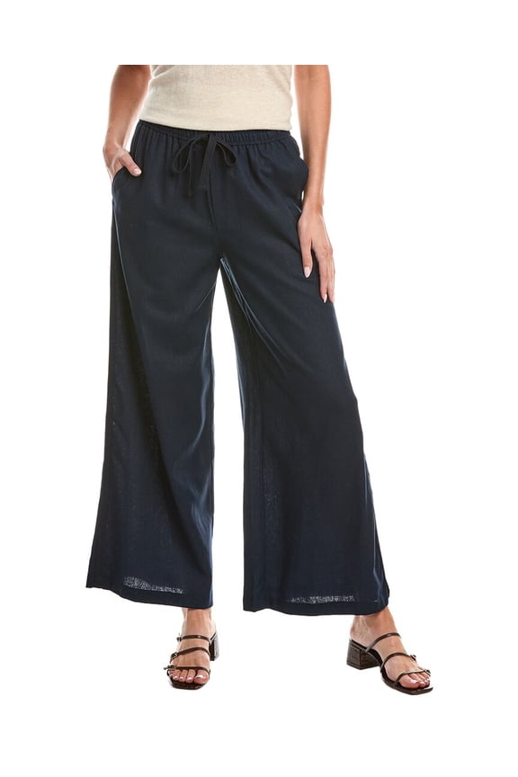womens  Drawstring Linen-Blend Pant, xs, Navy
