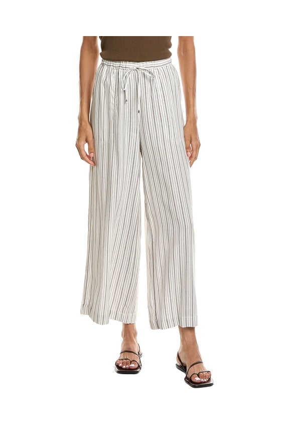 womens Elastic Waist Wide Leg Linen-Blend Pant, m, White