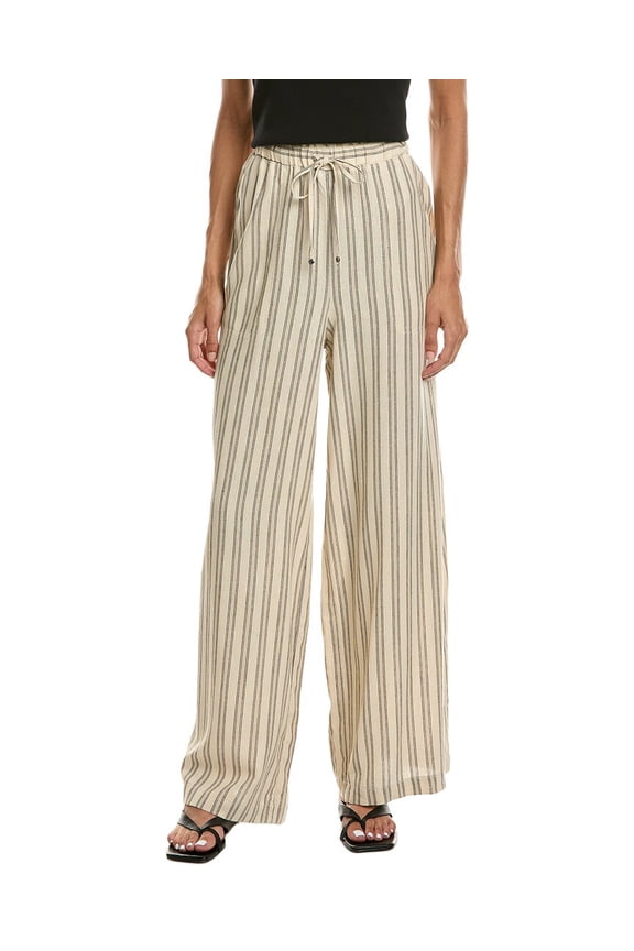 womens Elastic Waist Wide Leg Linen-Blend Pant, xs