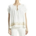 thumbnail image 1 of Max Studio womens  Embroidered Cap Sleeve Notch Neck Top, s, 1 of 3