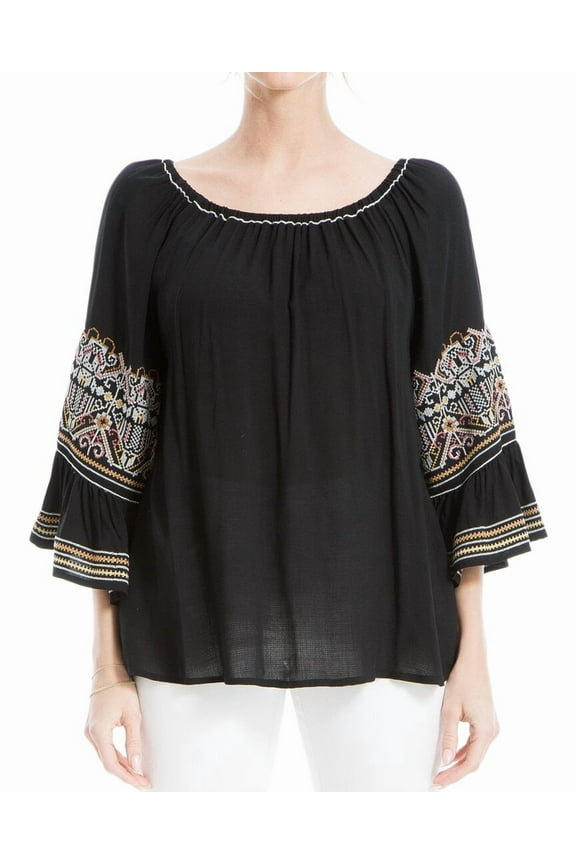 womens Embroidered Top, m, Black