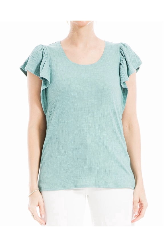 womens Flutter Sleeve Crinkle Jersey Top, s, Blue