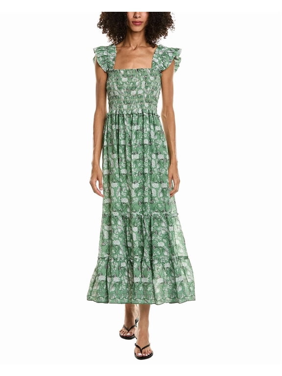 womens Flutter Sleeve Maxi Dress, l, Green