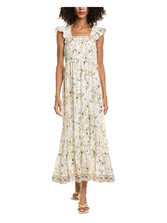 womens Flutter Sleeve Maxi Dress, l, White