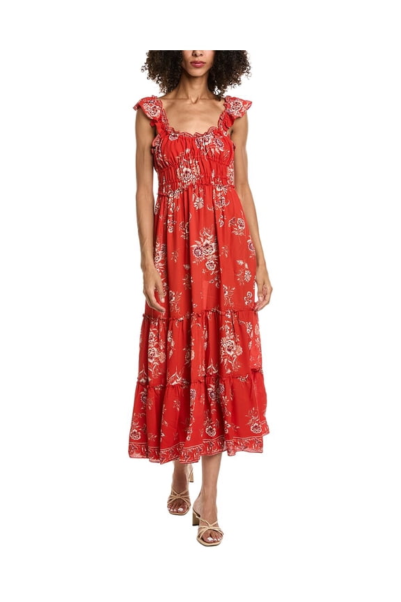 womens Flutter Sleeve Sweetheart Neck Maxi Dress, xs, Red