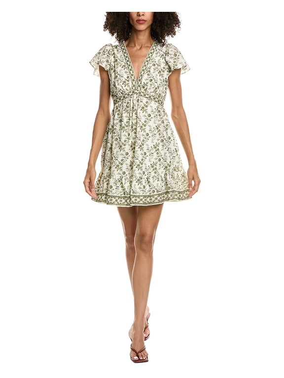 womens Flutter Sleeve V-Neck Empire Waist Mini Dress, xs