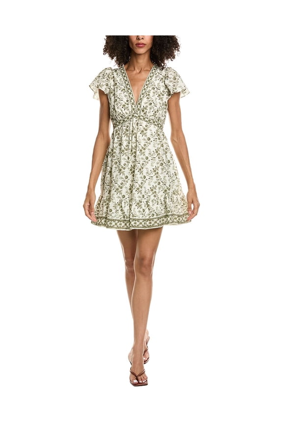 womens Flutter Sleeve V-Neck Empire Waist Mini Dress, xs