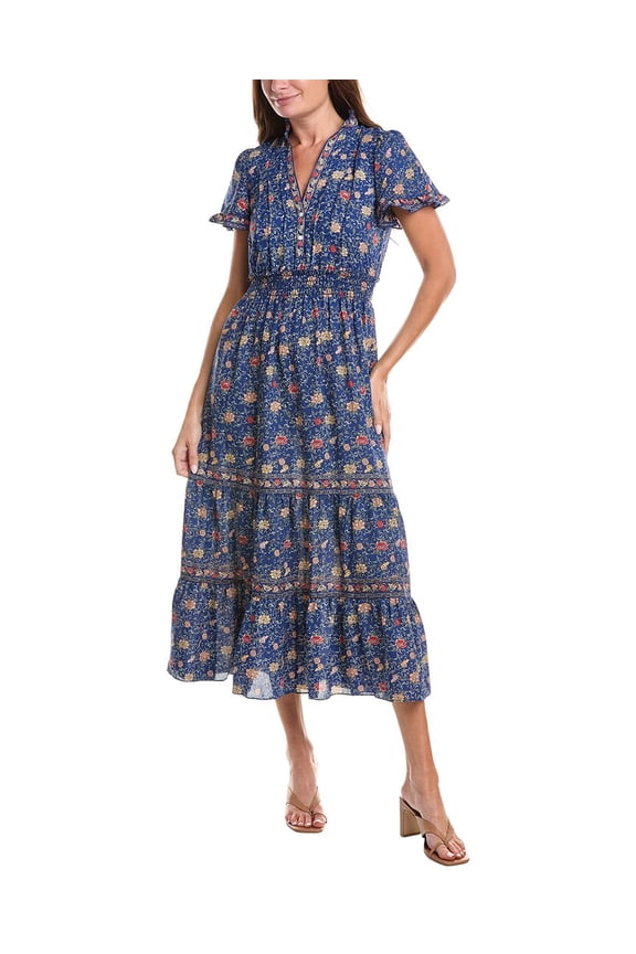 womens Flutter Sleeve V-Neck Tier Maxi Dress, m
