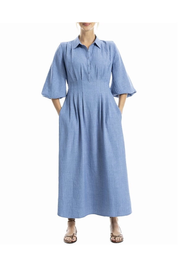 womens Front Pleat Midi Dress, s, Blue
