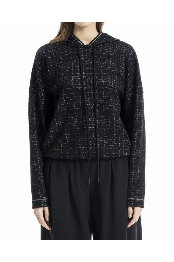 womens Knit Jacquard Hoodie, s, Black