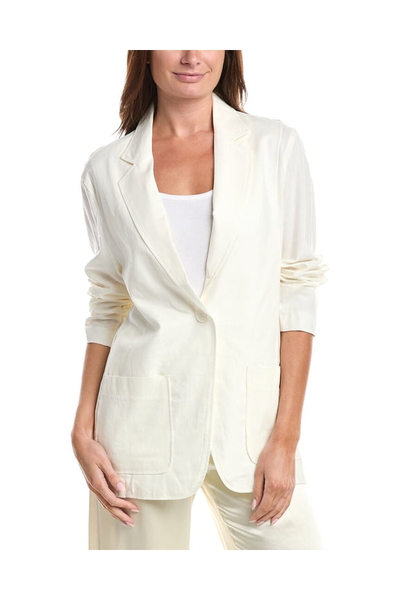 womens Linen-Blend Blazer, m, White