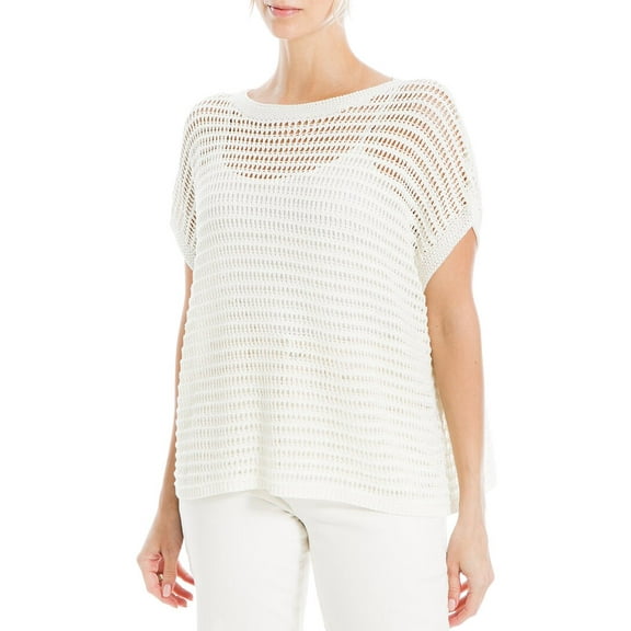 Max Studio womens  Mesh Linen-Blend Sweater, m, White