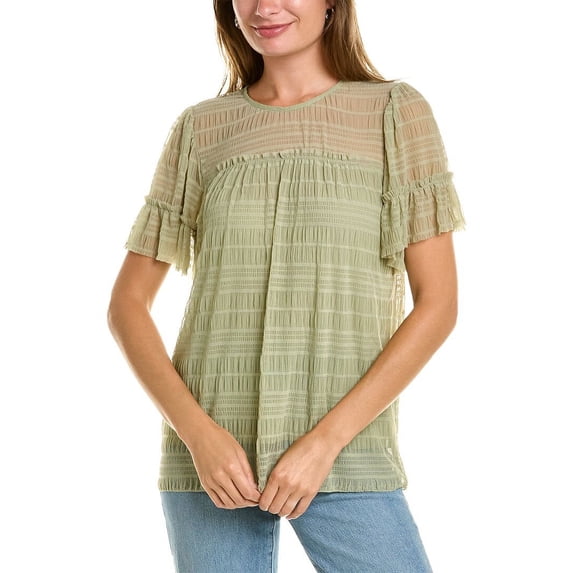 Max Studio womens Mesh Top, XS, Green