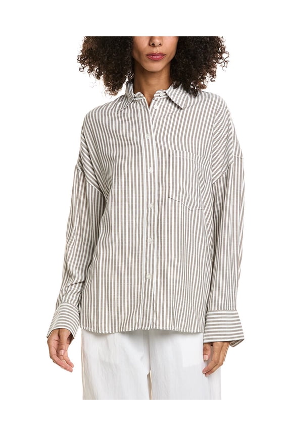 womens Oversized Button-Up Shirt, l, Black