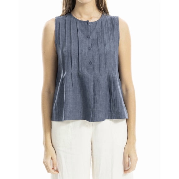 Max Studio womens  Pleated Button-Front Blouse, xs, Blue