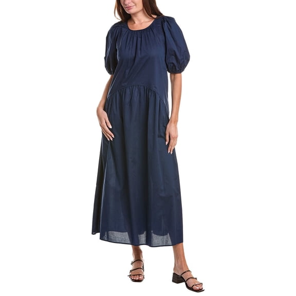 Max Studio womens Puff Sleeve Drop Waist Maxi Dress, xs, Navy