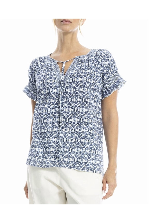 womens  Ruffle Detail Short Sleeve Top, s, White
