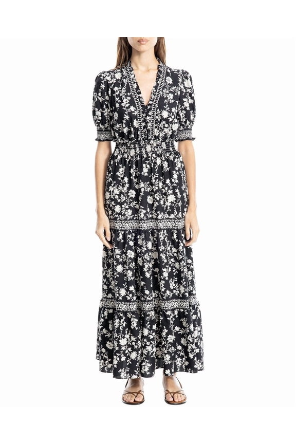 womens Ruffle Neck Tiered Maxi Dress, m