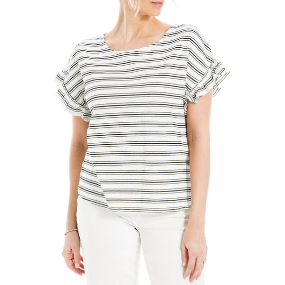 Max Studio womens Ruffle Sleeve Stripe Top, xs, White