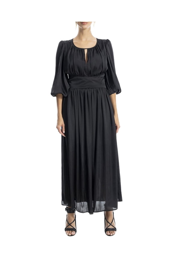 womens Satin Elbow-Sleeve Maxi Dress, xs