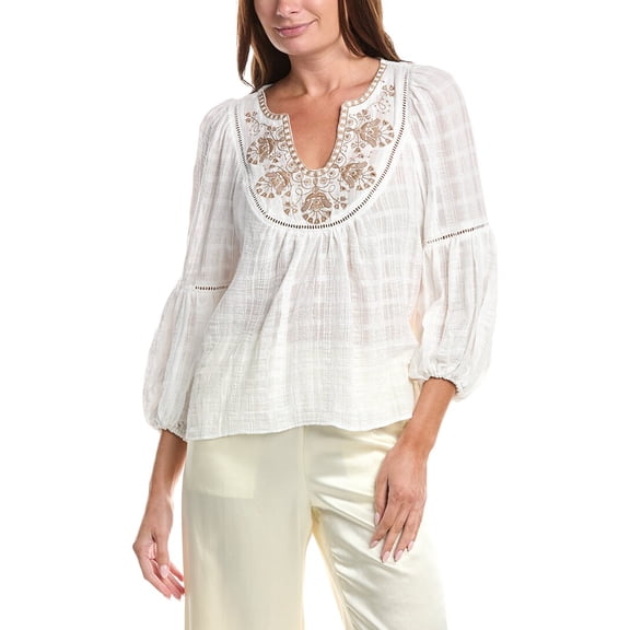 Max Studio womens  Scoop Neck Cross Stitch Blouse, s, White