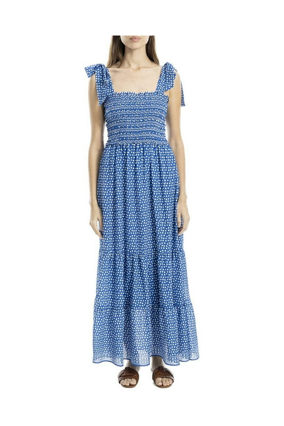 womens Self Tie Smocked Bodice Maxi Dress, m