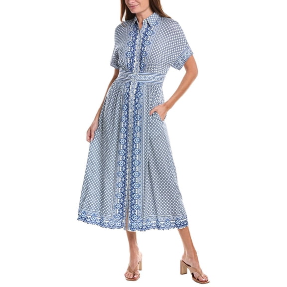 Max Studio womens  Short Sleeve Button Front Midi Dress, xs, Blue