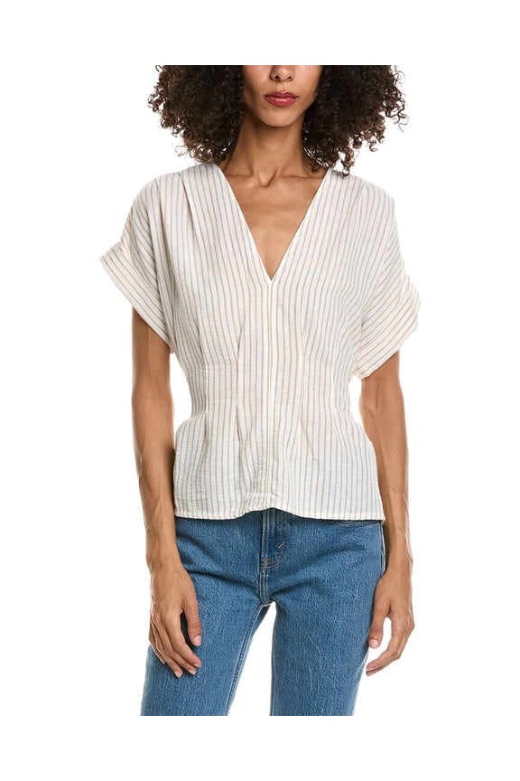 womens  Short Sleeve Pleat Front Blouse, m