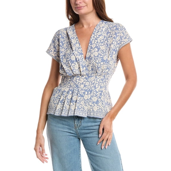 Max Studio womens  Short Sleeve Pleat Front Blouse, xs, Blue