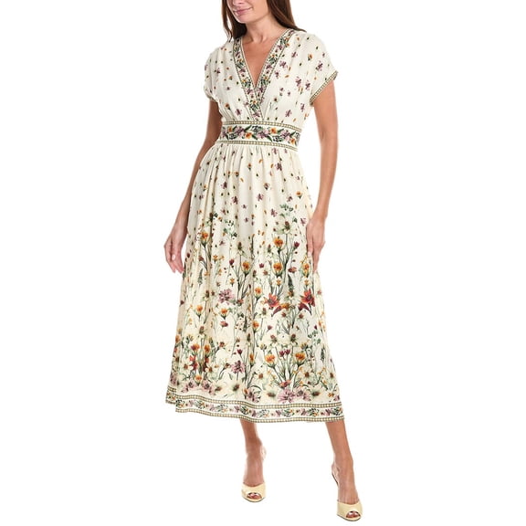 Max Studio womens Short Sleeve Surplice Linen-Blend Midi Dress, m, Pink