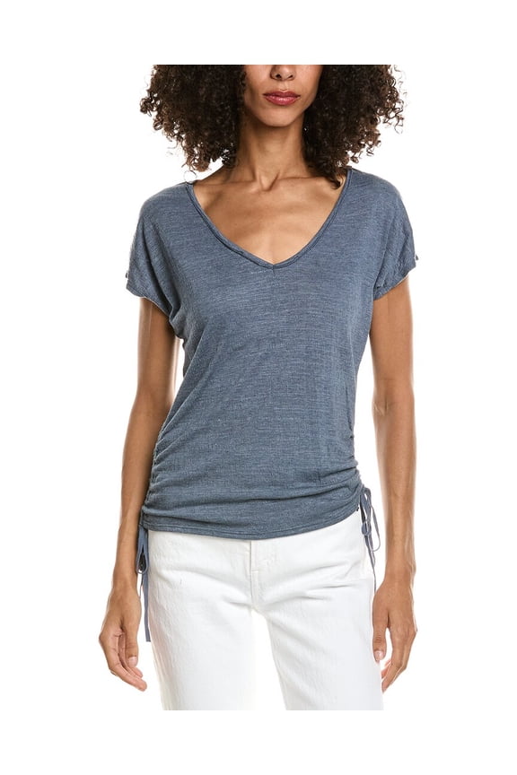 womens  Side Cinched V-Neck Top, xs, Blue