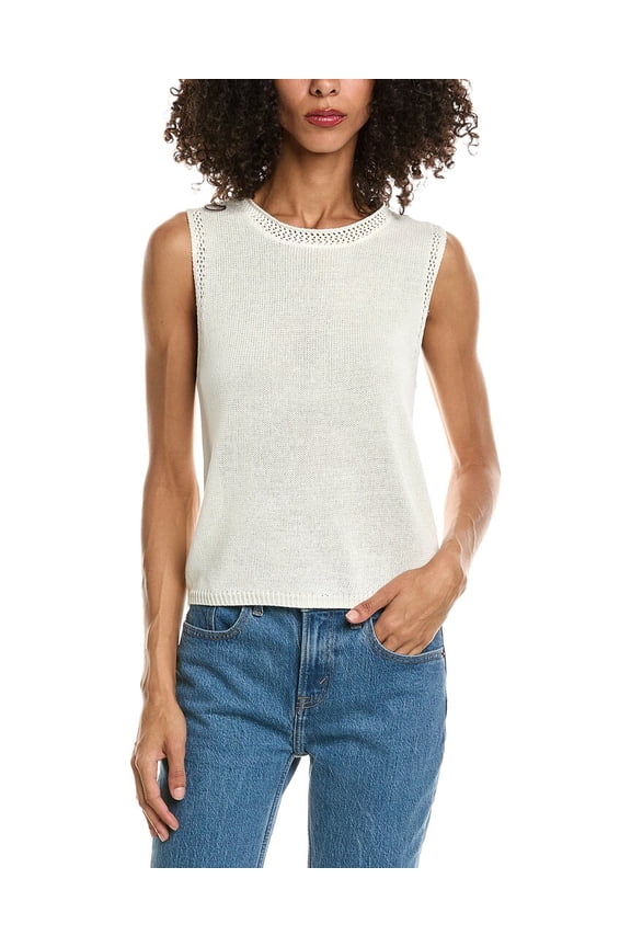 womens Sleeveless Linen-Blend Top, XL, White