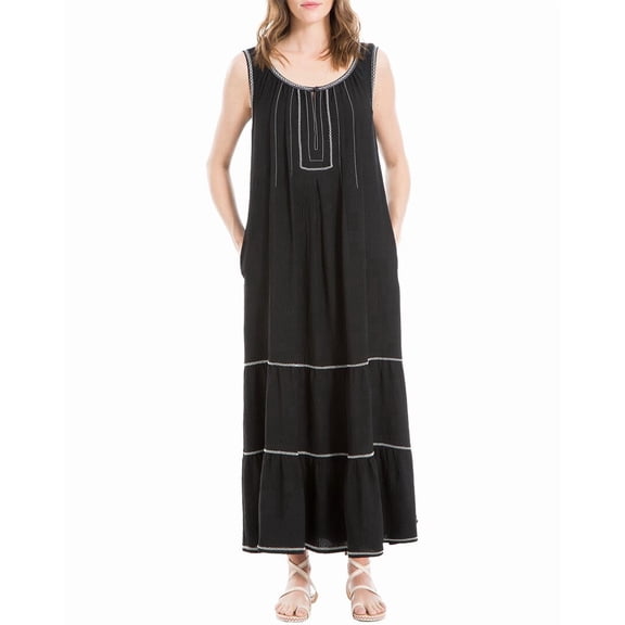 Max Studio womens  Sleeveless Maxi Tiered Tank Dress, m, Black