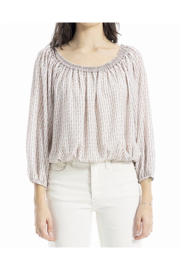 womens Smock Neck Bubble Hem Blouse, m, Pink